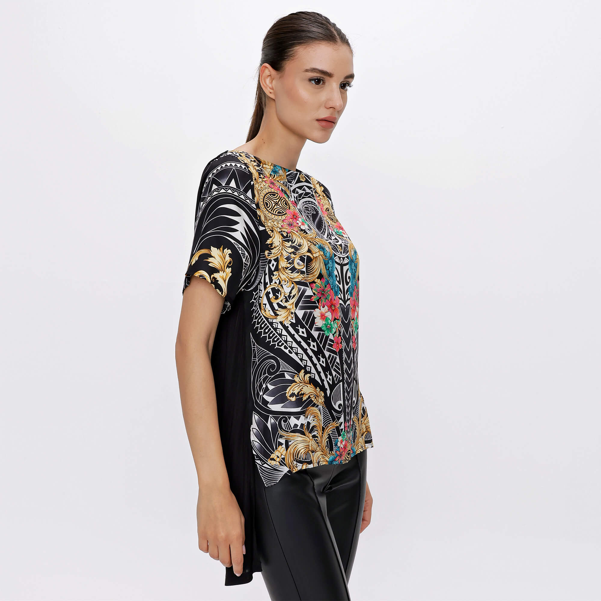 Versace - Black Iconic Print Silk Tshirt